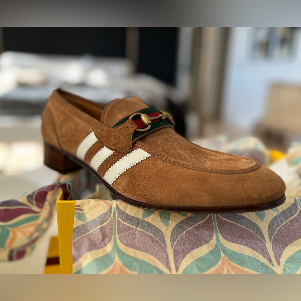 Gucci x Adidas Mens brown suede loafer Gucci size 12 which runs larger than 12us